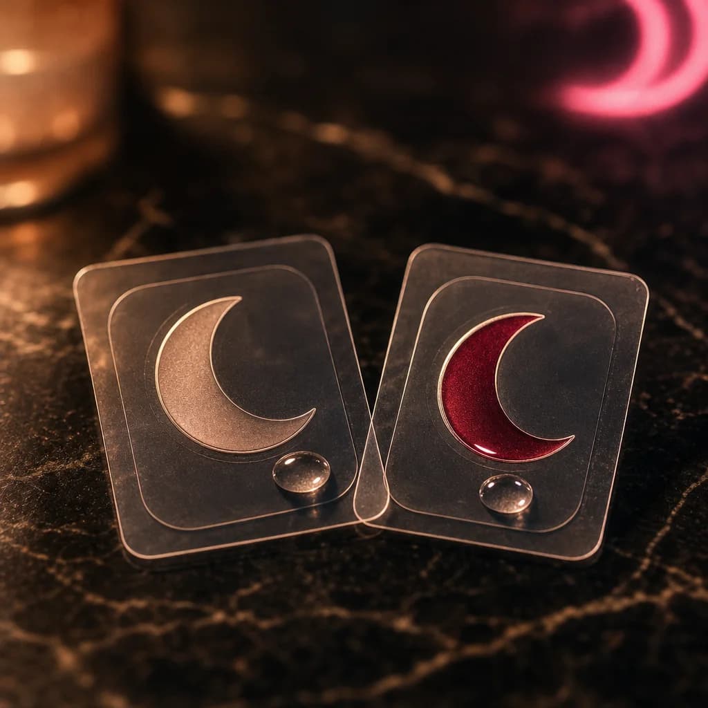 Two Vesper stickers side by side: one untouched, one turned red after a positive result